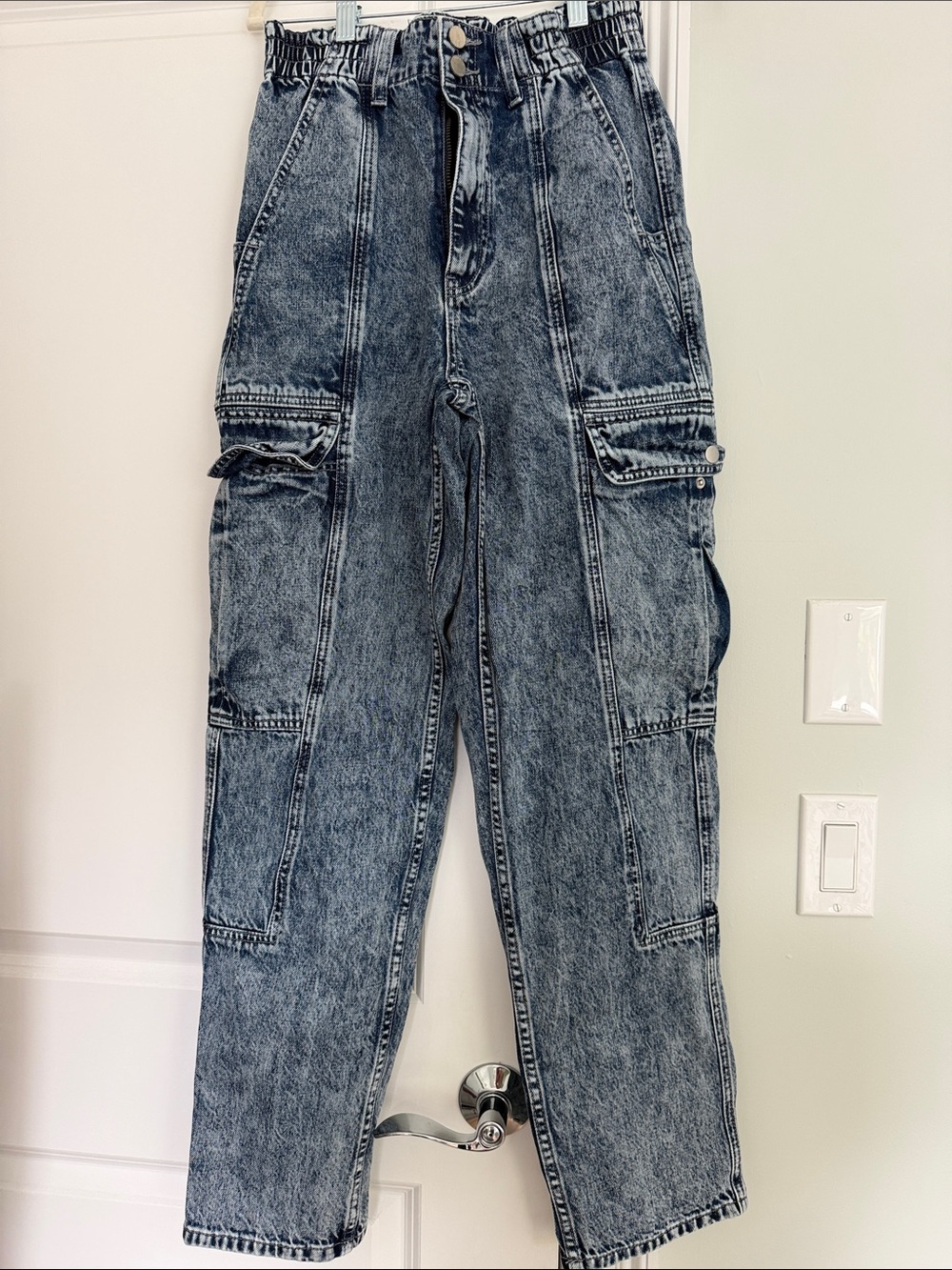 Shop Stevie Relaxed Cargo Jeans in Stone Wash Blue